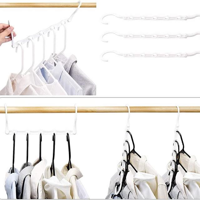 HOUSE DAY Closet Organizers and Storage, Magic Hangers Space Saving Clothes Hangers, Pack of 8 Sturdy Plastic Hangers with 5 Holes for Wardrobe Closet Organization, College Dorm Room Essentials