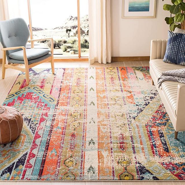 SAFAVIEH Monaco Collection 3' x 5' Multi MNC222F Boho Chic Tribal Distressed Non-Shedding Living Room Bedroom Accent Rug