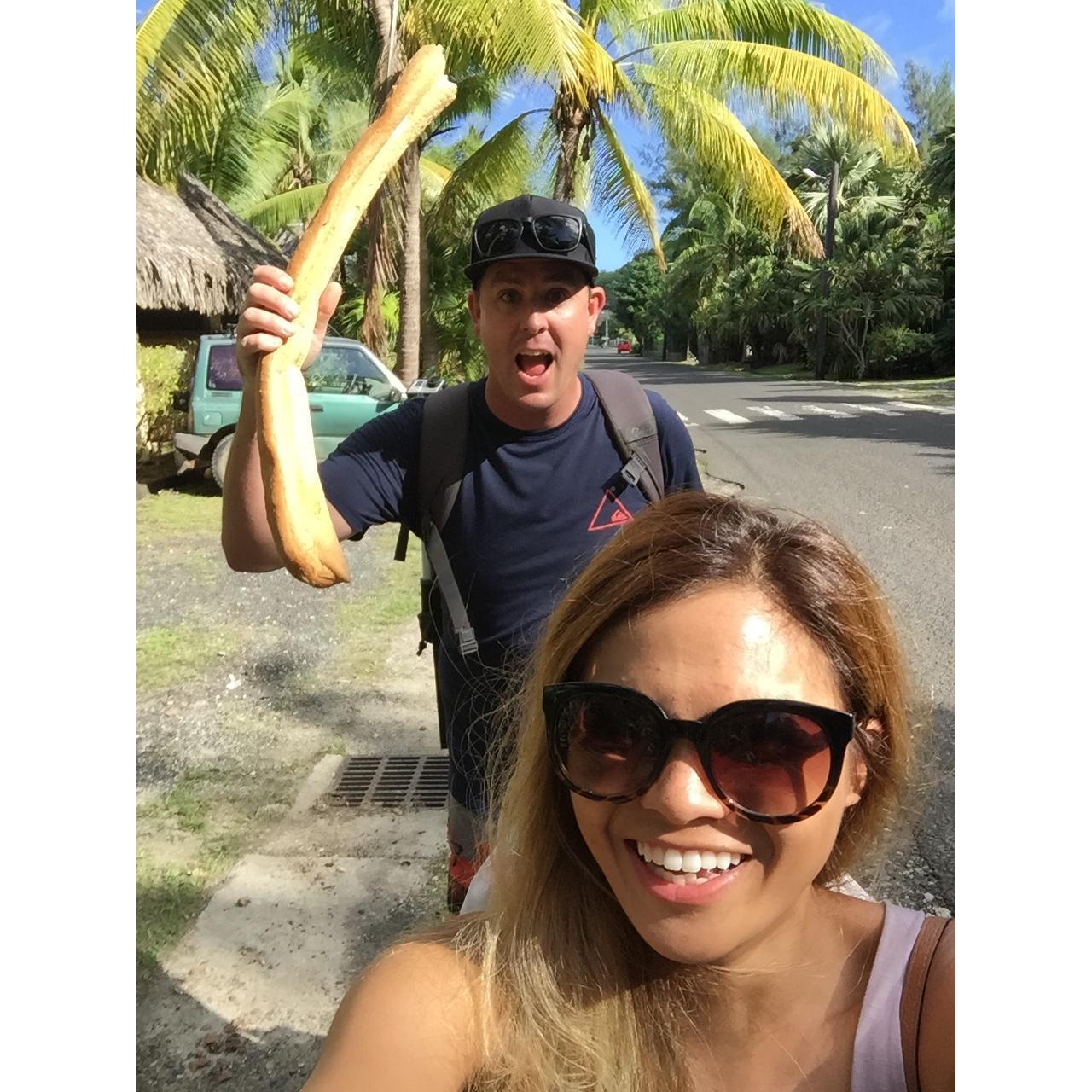 Fresh baguettes in Tahiti 🥖 ... our steady diet while in French Polynesia!