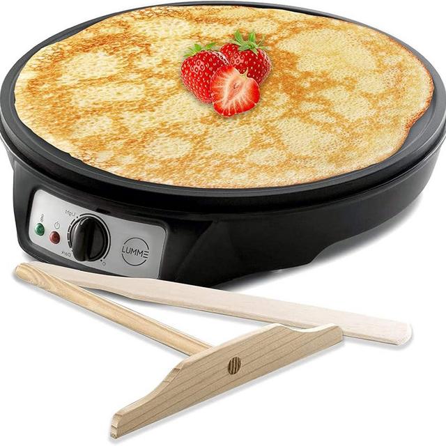 Lumme Crepe Maker - Nonstick 12-inch Breakfast Griddle Hot Plate Cooktop with Adjustable Temperature Control and LED Indicator Light, Includes Wooden Spatula and Batter Spreader.