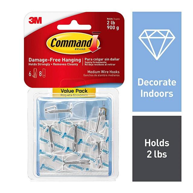 Command Hooks, 6 hooks, 8 strips, Medium (17065CLR-6ES)