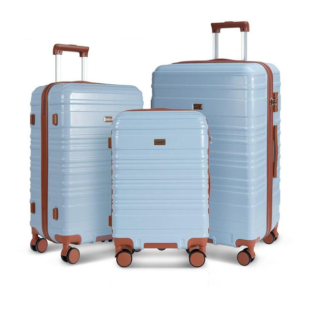 QIMER Luggage Sets 3 Piece, 100% PC Hardside Luggage with Spinner Wheel TSA LOCK Lightweight Quiet Suitable for Men and Women, Family Travel 20/24/28 Gray blue