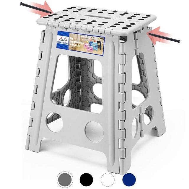 ACKO Folding Step Stool Foldable 16 Inch 400 lbs Capacity, Plastic Stools for Adults and Kids, Collapsible Stools for Kitchen, Stepping Stool with Handle(Grey)