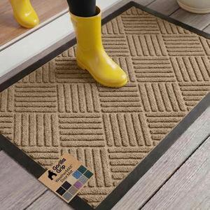 GORILLA GRIP 100% Waterproof All-Season WeatherMAX Doormat US Designed Natural Rubber, Stain and Fade Resistant, Low Profile Indoor Outdoor Door Mats, Easy Clean Patio Mat, 17x29, Beige Diamond