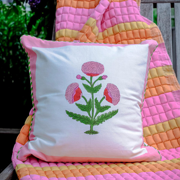 Inner Child Poppy Blockprint Pillow Cover - Thumbnail 4
