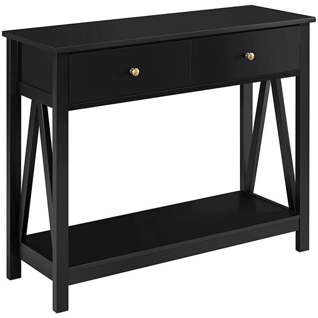 Yaheetech Wood V-Shaped Design Sofa & Console Table Hallway Table with 1 Drawer and Bottom Open Storage Shelf for Entryway/Living Room, Black