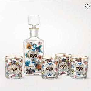 Day of the Dead Decanter and 4 Double Old Fashion Glasses