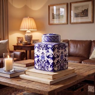 Decorative Square Ceramic Ginger Jar with Lid