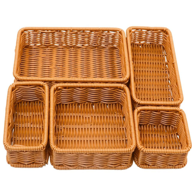 YQQZUM Drawer Organizers- Plastic Rattan Storage Trays for Bedroom, Bathroom, Kitchen, Office, Handwoven organizer, Waterproof and Easy Clean, 1 Set, Caramel Color