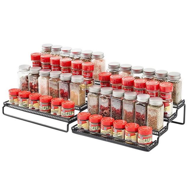 MEIQIHOME 4 Tier Expandable Spice Rack Organizer (11.4 to 22.8 Inch) Step Shelf Spice Storage Holder, for Kitchen Cabinet Countertop Cupboard Pantry, Metal, Black