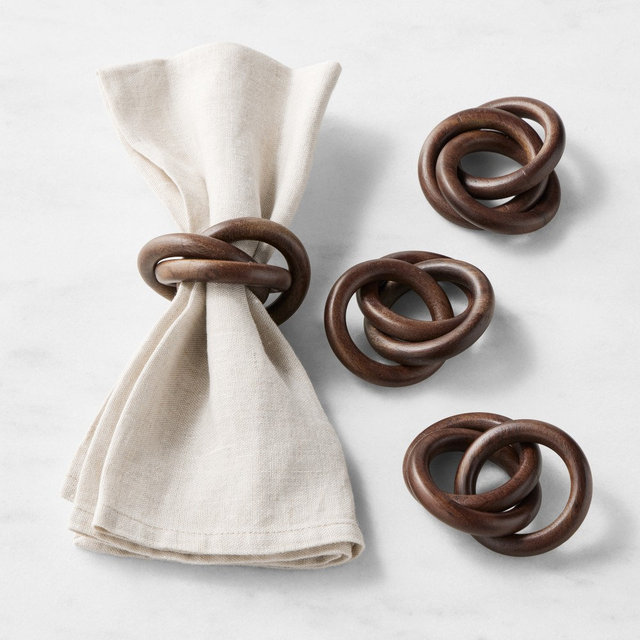 Three Ring Wood Napkin Rings, Set of 4
