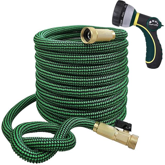TheFitLife Flexible and Expandable Garden Hose - 13-Layer Latex Water Hose with Retractable Fabric, Solid Brass Fittings and Nozzle, Kink Free, Lightweight, Collapsible Expending Hose (25 FT)