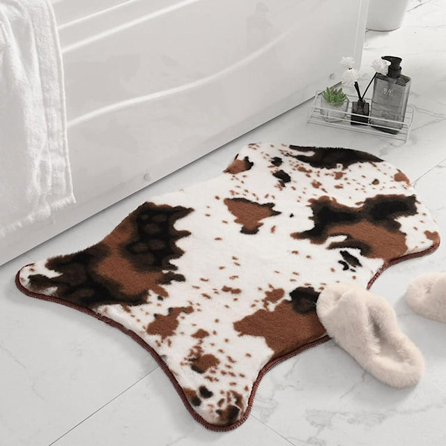 mamrug Coffee and White Cow Cute Bath mat,Faux Rabbit Fur Non-Slip Shaggy Water Absorbent Microfiber Soft Fluffy Bathroom Rugs,Washable for Home Decor Living Room Soft Plush Rug 23.6x47.2 inch