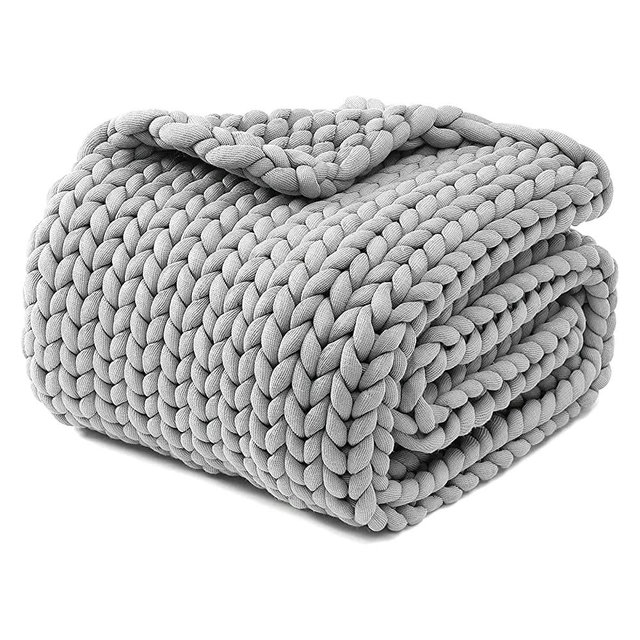 YNM Original Hand Knitted Throw Blanket | Soft, Breathable and Portable Medium-Weight Chunky Knit Throw for Couch, Sofa, Bed and More | Stylish Home Décor Piece (Lunar Grey, 50"x70")
