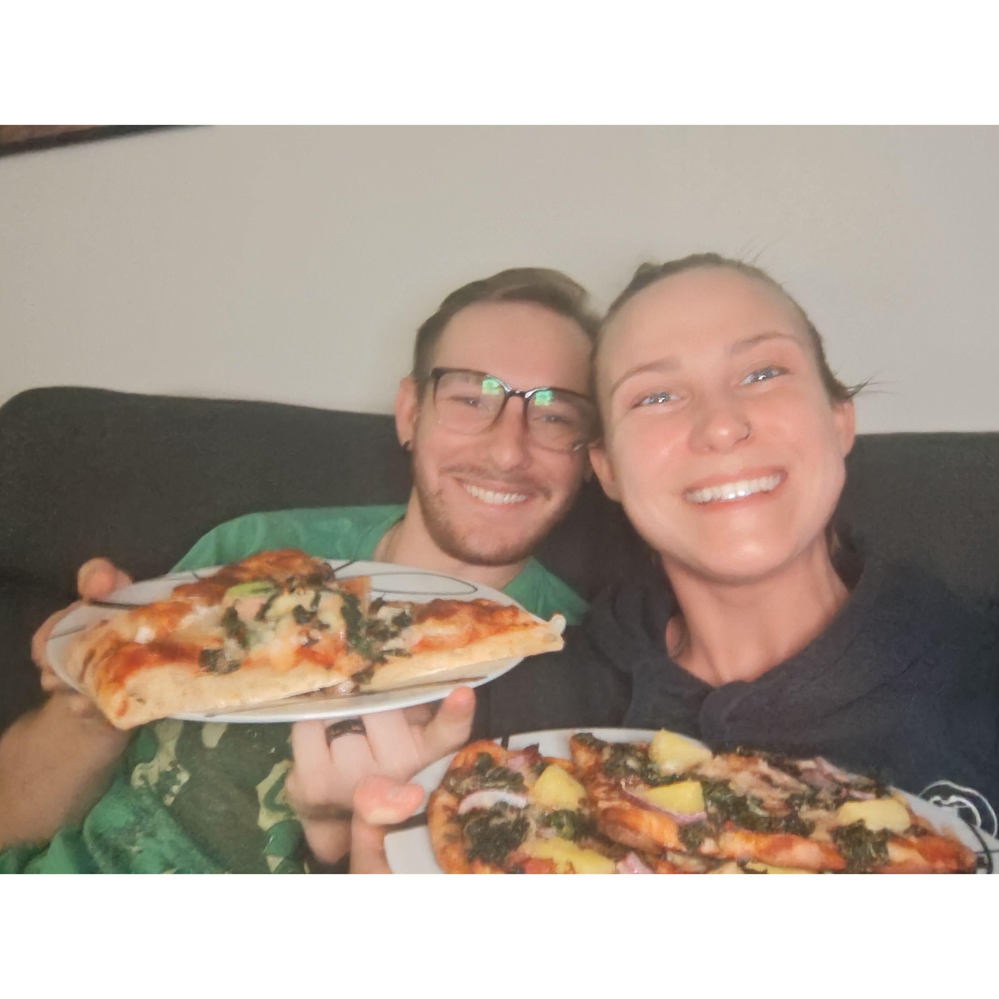 We enjoy making pizzas
