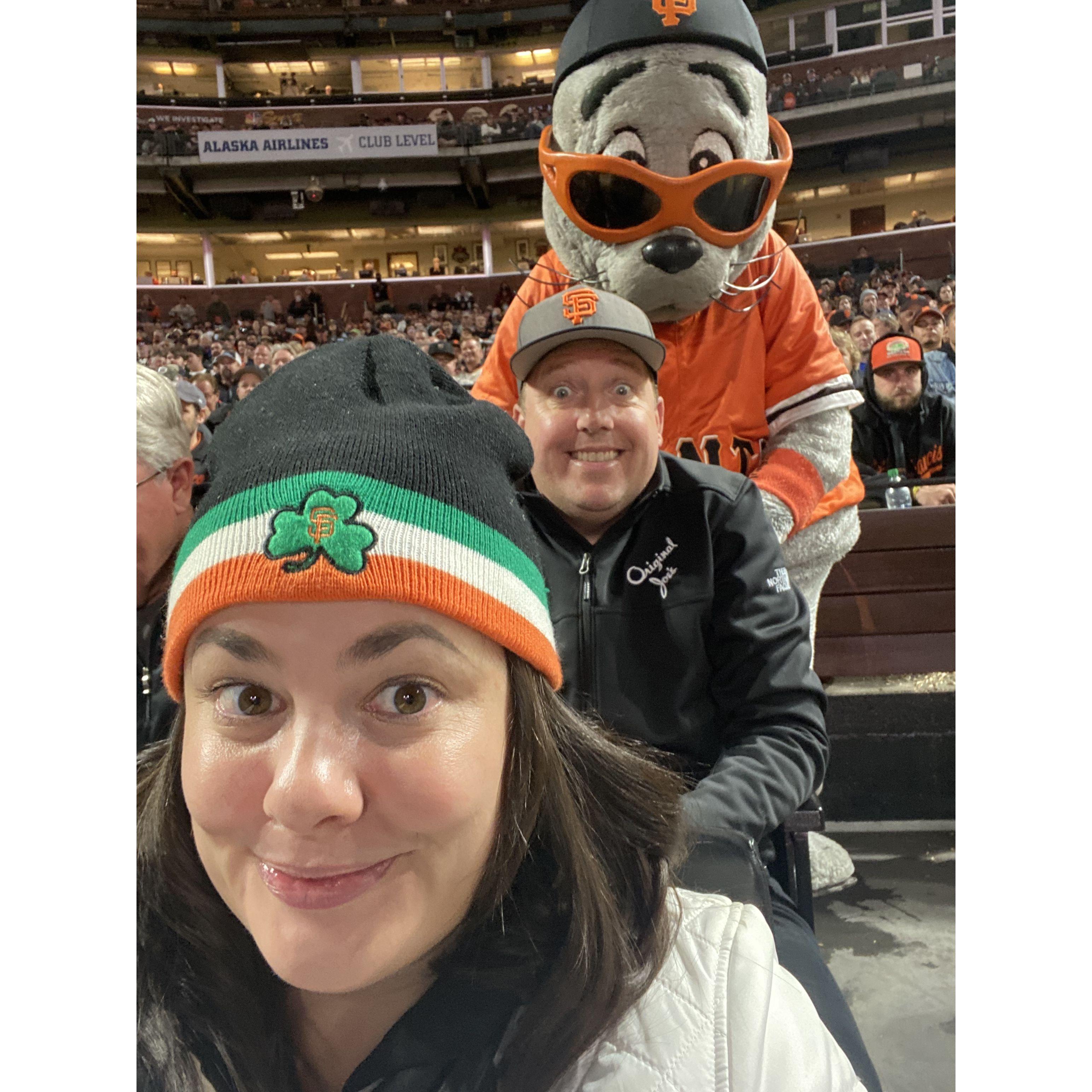Sitting behind home plate with Lou Seal 