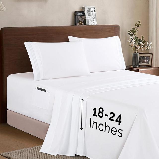 Elegant Comfort Luxury 1500 Premium Hotel Quality Microfiber 4-Piece Sheet Set - Soft, All Around Elastic 18-24 Inches Deep Fitted Sheet - Extra Deep Pocket Sheets, Queen, White