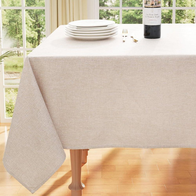 Smiry Rectangle Faux Linen Table Cloth, Waterproof Burlap Fabric Tablecloth, Washable Decorative Farmhouse Table Covers for Kitchen, Dining, Parties, 60x84, Tan