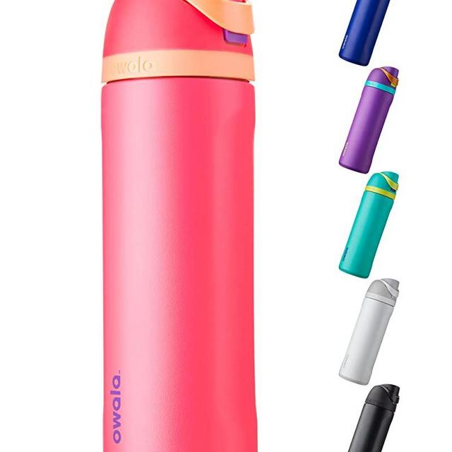 Owala FreeSip Insulated Stainless Steel Water Bottle with Straw for Sports and Travel, BPA-Free, 24-Ounce, Hyper Flamingo