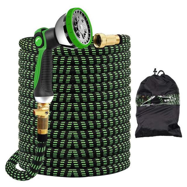 ecoeco Expandable Garden Hose 100ft, Flexible Water Hoses Extension No Kink Lightweight Expandable Garden Hose Pipes with Spray Nozzle 3/4" Solid Brass Fittings Fabric Durable