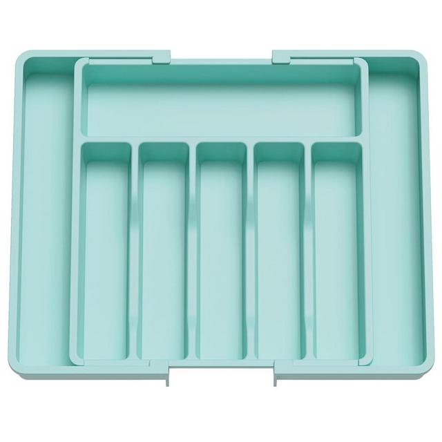 Lifewit Silverware Drawer Organizer, Expandable Utensil Tray for Kitchen, BPA Free Flatware and Cutlery Holder, Adjustable Plastic Storage for Spoons Forks Knives, Large, Turquoise