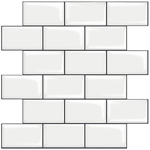 STICKGOO 10-Sheet White Subway Tiles Peel and Stick Backsplash, Stick on Tiles Kitchen Backsplash (Thicker Design)
