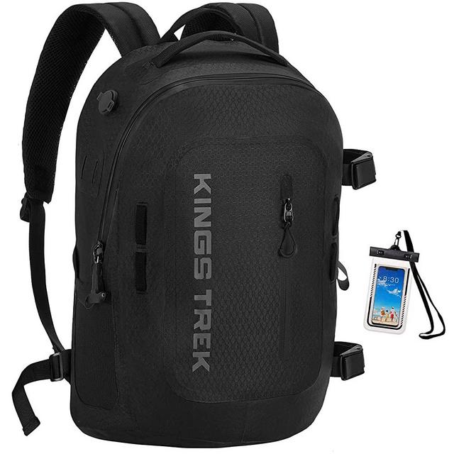 KINGS TREK Waterproof Dry Backpack, TPU Dry Bag with Airtight Zipper, 20L Floating Waterproof Pack with Phone Case for Kayaking, Boating, Fishing, Camping, Hiking (Black & Gray)