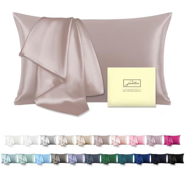 Natural Mulberry Silk Pillowcase for Hair and Skin Queen Size 20"X30" Silk Pillow Case with Hidden Zipper Soft Breathable Smooth Cooling Silk Pillow Covers for Sleeping(Apricot Gray,Queen,1Pcs)