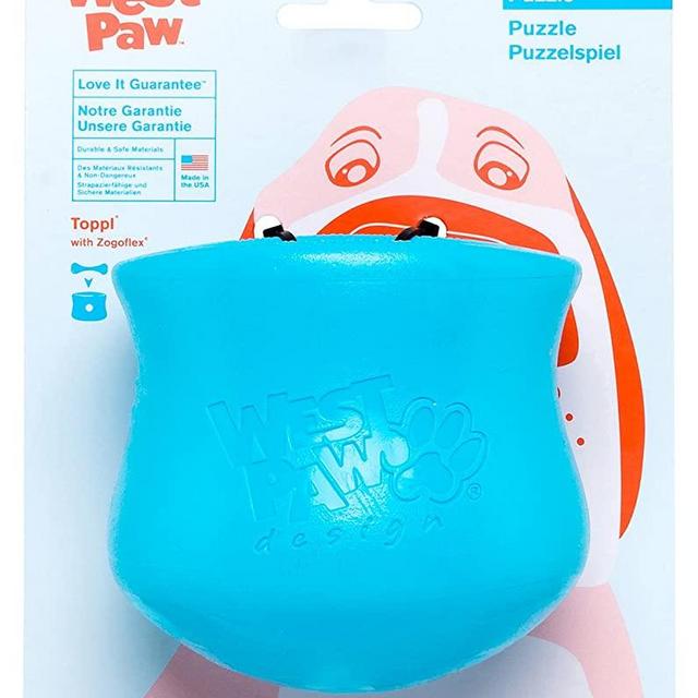 WEST PAW Zogoflex Toppl Treat Dispensing Dog Toy Puzzle – Interactive Chew Toys for Dogs – Dog Toy for Moderate Chewers, Fetch, Catch – Holds Kibble, Dog Training Treats, Made in USA