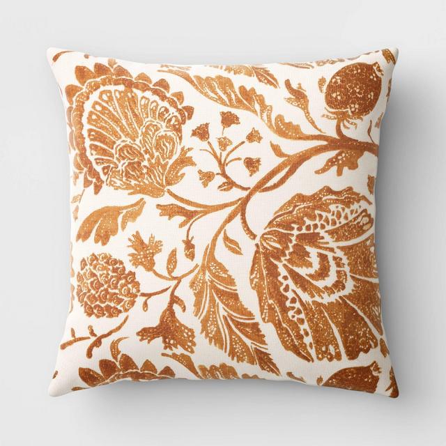 Square Floral Printed Jacobean Throw Pillow Cream/Brown - Threshold™