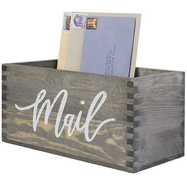 MyGift Rustic Gray Wood Tabletop Decorative Mail Holder Box