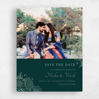 Dark Emerald, Green Wedding Save the Date - Sambac Photo