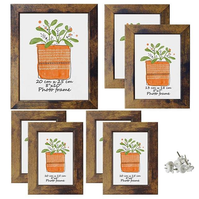 PETAFLOP Gallery Wall Frame Set 7 Pack Distressed Picture Frame Set, One 8x10 Picture Frames, Two 5x7 Picture Frames, Four 4x6 Picture Frames