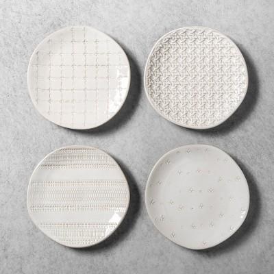 4pk Textured Appetizer Plate Floral / Stripe White - Hearth & Hand™ with Magnolia