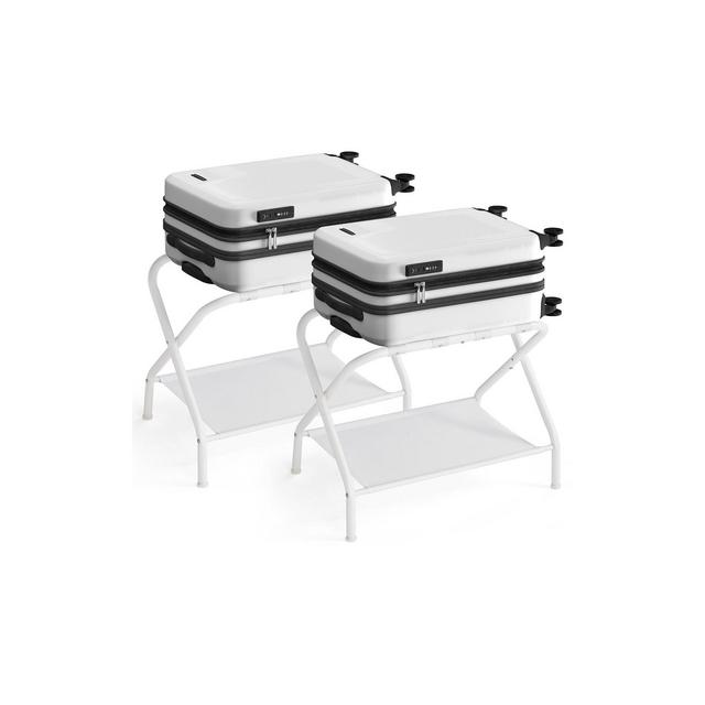 SONGMICS Luggage Racks, Set of 2, Suitcase Stand with Fabric Storage Shelf, for Guest Room, Bedroom, Hotel, Foldable, Holds up to 110 lb, Cloud White