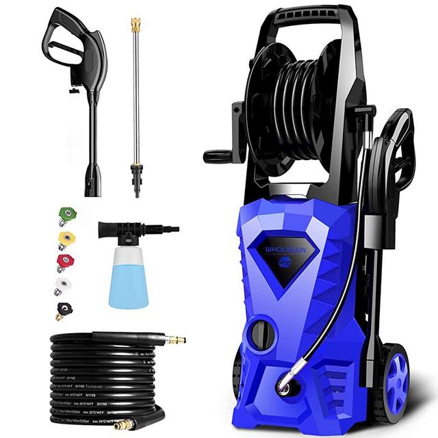 WHOLESUN 3000PSI Pressure Washer Electric 1.8GPM 1600W High Power Washer Machine with Spray Gun & 5 Nozzles (Blue)