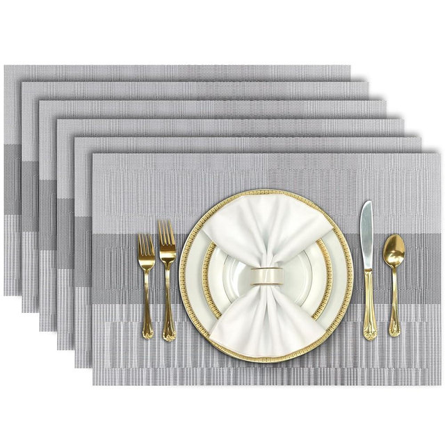 Aofmee Placemats, Heat Resistant Place Mats Set of 6, Washable PVC Table Mats, Woven Vinyl Plastic Placemats for Kitchen Dining Table, Non-Slip Stain Resistant Placemat Indoor Outdoor, Easy to Clean
