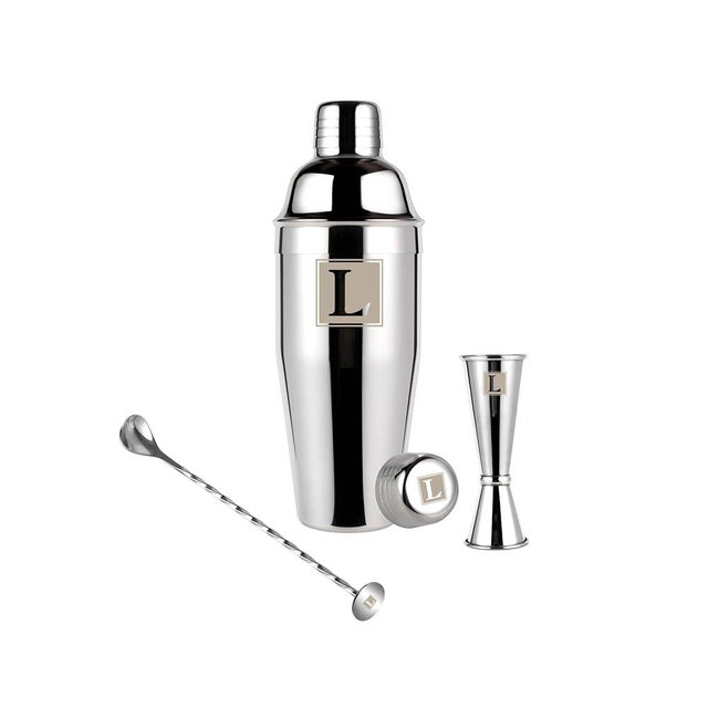Thecosky 24oz Cocktail Shaker Set with 1 oz 2oz Jigger - Monogramm Initials Martini Shaker Set - 304 Stainless Steel Bar Shaker for Margarita,Mojito-Personalized Gift for Friend,Husband
