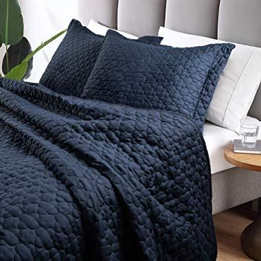 Tempcore Quilt Set Coverlet King Size Navy Blue 3 Piece, Hypoallergenic Microfiber Lightweight Soft Bedspread for All Season,King Navy Blue,(1 Quilt,2 Shams)