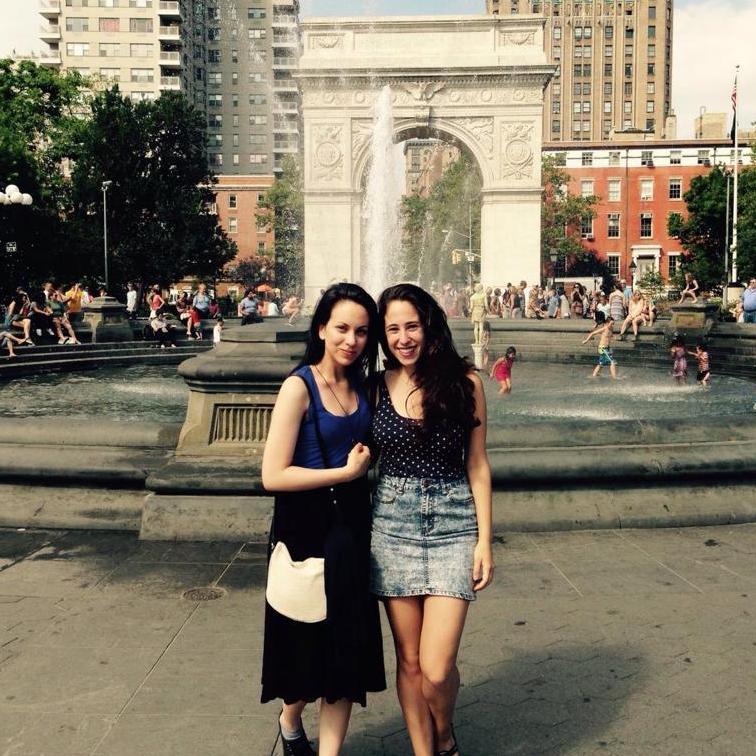 Breanna and Pablo's sister Debi visiting Washington Square Park, summer 2016