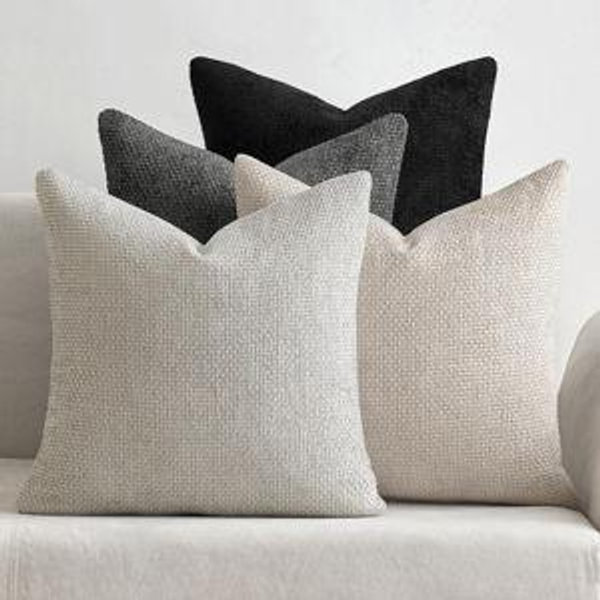MIULEE Pack of 4 Couch Throw Pillow Covers 20x20 Inch Neutral Cream/Grey Soft Decorative Chenille Pillow Covers Farmhouse Accent Cushion Covers for Boho Home Decor Sofa Bedroom Living Room