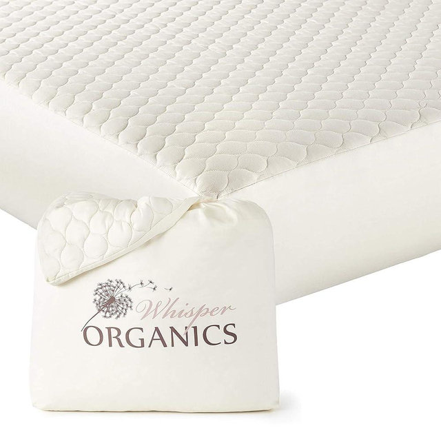 Whisper Organics, 100% Organic Cotton Mattress Pad - Breathable Cooling Quilted Fitted Mattress Protector Cover, Fair Trade, GOTS Certified - Ivory Color, 17" Deep Pocket (Twin Bed Size)