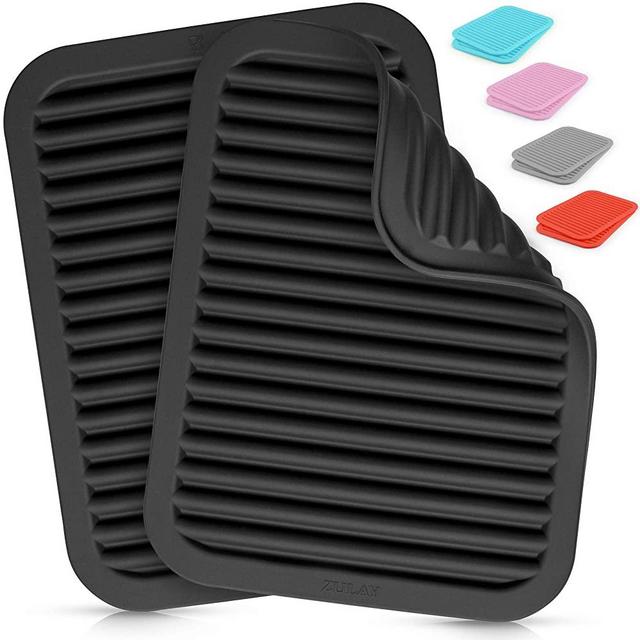 Zulay 2 Pack (9"x12") Silicone Trivets For Hot Pots and Pans - Multi-Purpose & Versatile Trivet Mat - Heat Resistant Silicone Trivet - Durable & Flexible Hot Pads For Kitchen Counter - Black