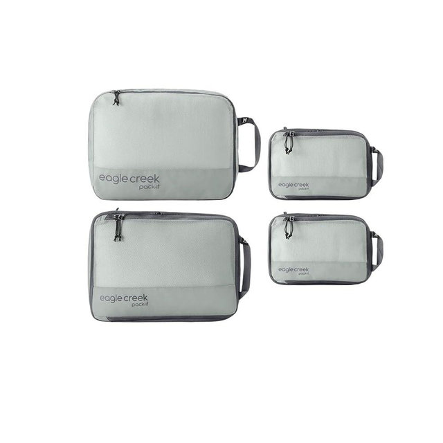 Eagle Creek Pack-It Reveal Carry-On Set - Compression Cube S (2x) & M (1x) & Clean/Dirty Cube M - Angled Zipper Stackable Carry-On Packing Tubes - Travel Essentials - Storm Grey