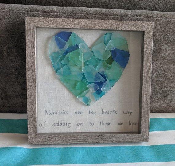 Sea Glass Heart with Custom Quote - Nautical Wall Art - Love Artwork - Beach House Decor - Beach Wedding Gift