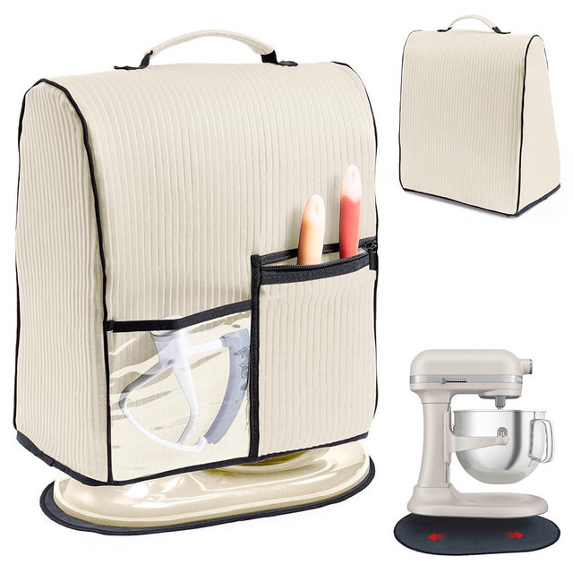 BAGSPRITE Stand Mixer Cover with Applicance Slider for KitchenAid 6/7/8 Quart Bowl Lift Mixers – Kitchen Appliance Dust Cover with Pockets for Kitchen Aid Accessories and Attachments