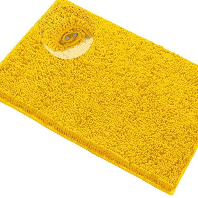 LuxUrux Bath Mat-Extra-Soft Plush Bath Shower Bathroom Rug,1'' Chenille Microfiber Material, Super Absorbent Shaggy Bath Rug. Machine Wash & Dry (20 x 30, Lemon)