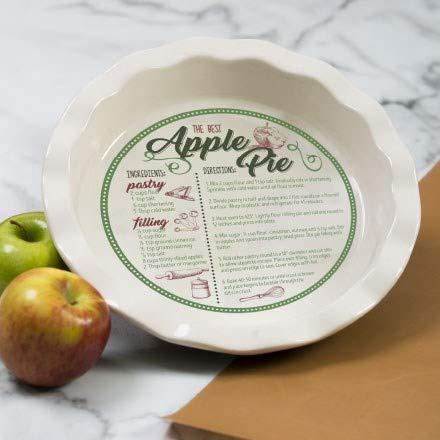 Apple Pie Ceramic Recipe Pie Plate 10" Diameter with Recipe