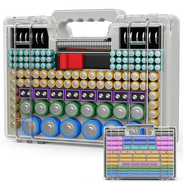 Tututry Battery Organizer Storage Holder Box Case with Tester, Ultra-Large 262+ Batteries Container with Double-Sided, Holds AA AAA 4A 23A C D Cell 9V 3V Lithium 4LR44 CR3 CR123A 18650 (Gray)