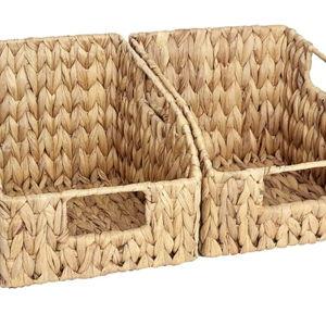 2 StorageWorks Pantry Baskets for Organizing, Wicker Basket with Built-in Handles, Handwoven Wicker Storage Baskets, Water Hyacinth for Shelves, 4 Pack